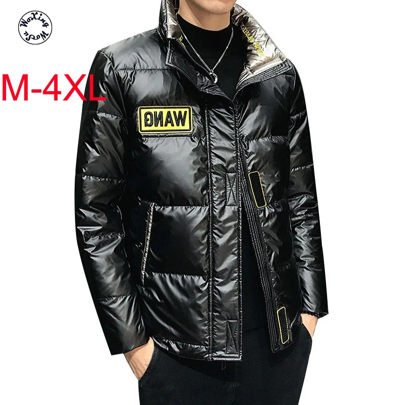 

Men's down jacket stand collar bright warm and thickened coat men's white duck down coat M to 4XL