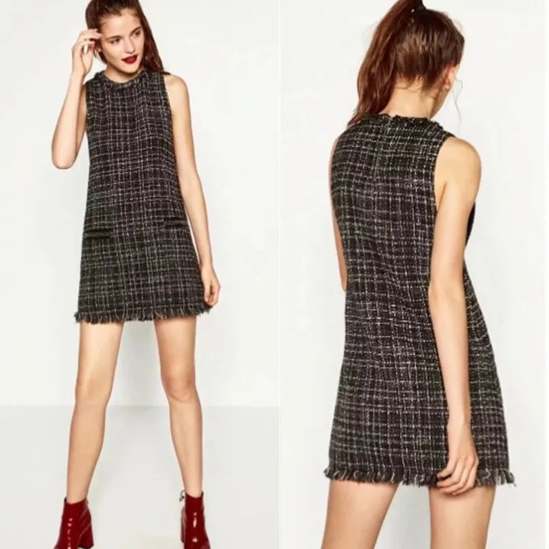 

Western Style 2018 Autumn New Style Versitile Fashion Slim Fit Slimming Crew Neck Sleeveless Pattern Rove Dress Women's Fashion