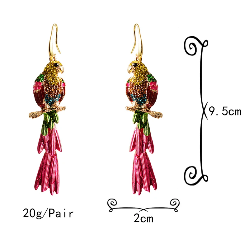 Statement Long Bird-Shaped Earring Colorful Crystals Drop Earrings Fashion Jewelry Accessories For Women