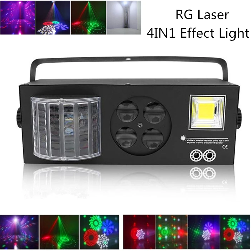 

4in1 Effect Light, RG Laser+LED Butterfly Lights+4 Eyes Patterns Light +White Strobe Lamp DMX Club Disco DJ Party Stage Lighting