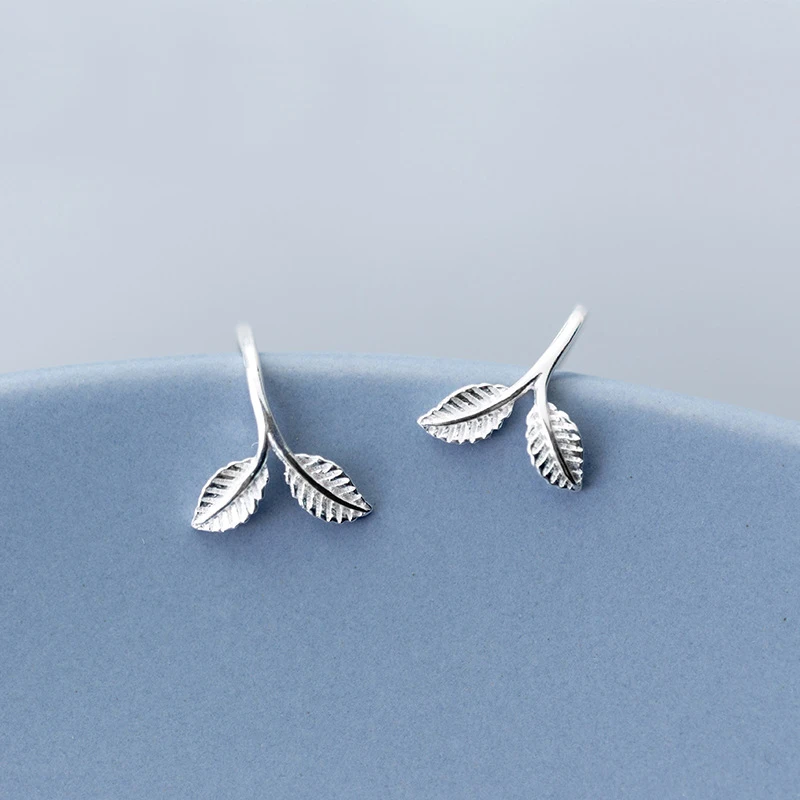 

MloveAcc 100% 925 Sterling Silver Sweet Leaf Stud Earrings for Women Fashion Silver Earring Jewelry Gift Wholesale