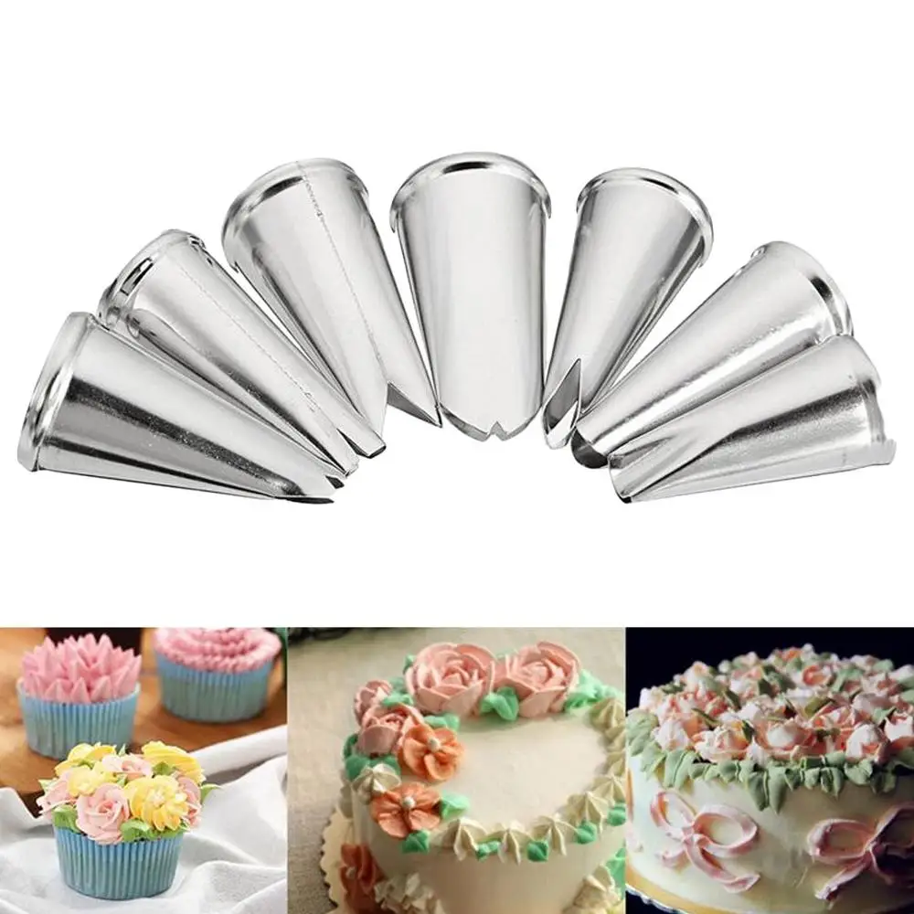 Cake Pastry Fondant Tools 7 Pcs/lot Metal Stainless Steel Decorating Tip Leaves Icing Cream Piping Nozzles Cake Decoration Tubes
