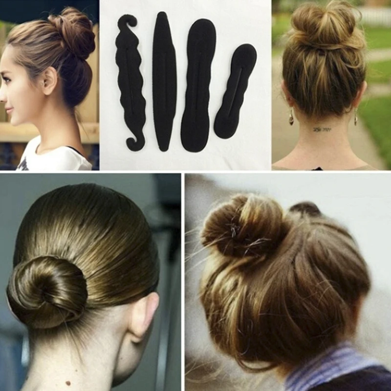 New 4Pcs/Set Hair Donut Women Magic Foam Sponges Styling Hair Clip Device Donut Messy Bun Hairs Clips Tools