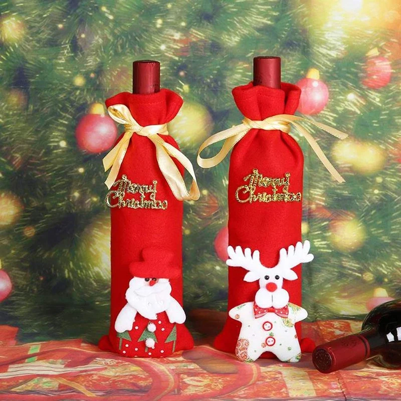 Рождество красный Снеговик Лось шаблон бутылки вина крышка нетканых материалов бутылки вина крышка рождественские украшения