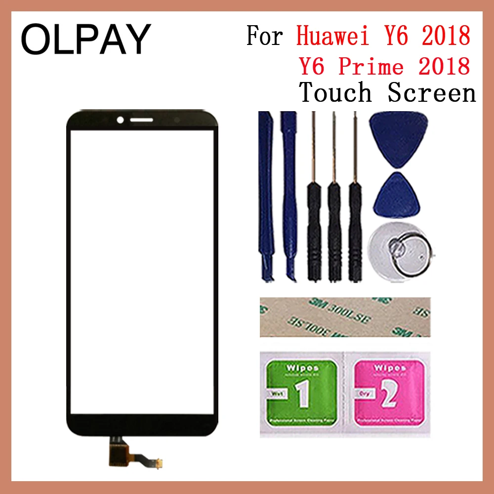 Black With Tools OLPAY 5,7 дюймов для huawei Y6 /Y6 Prime сенсорный экран дигитайзер Панель переднее стекло объектив сенсор Бесплатный клей+ салфетки - Цвет: Black With Tools