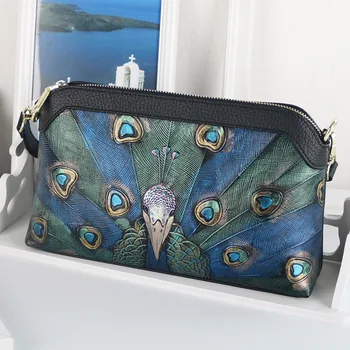 

New Women's Bag Shoulder Bag Hand-Painted Peacock Pattern Handbag