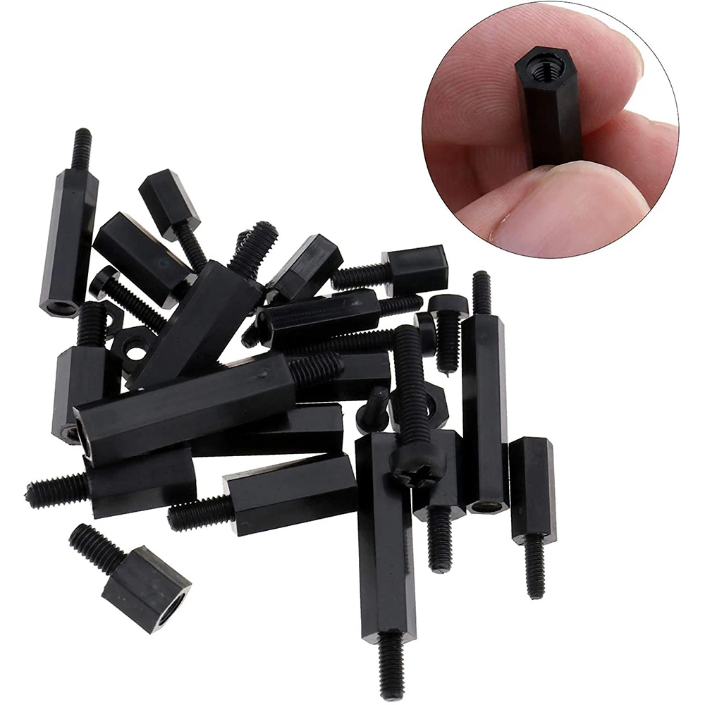 360PCS M2 M2.5 M3 External Thread Internal Thread Nylon Hexagon Gasket Lock Nut Combination Set (Black) with Tools