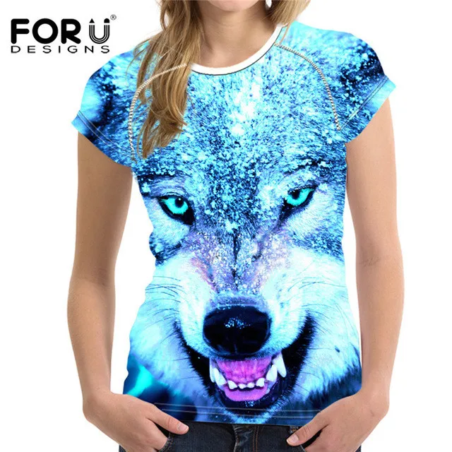 CA5132BV FORUDESIGNS/, модная женская футболка, кроп-топы, 3D Рисунок волка, женская футболка с коротким рукавом, крутая футболка для девочек, Roupa Feminina - Цвет: CA5132BV