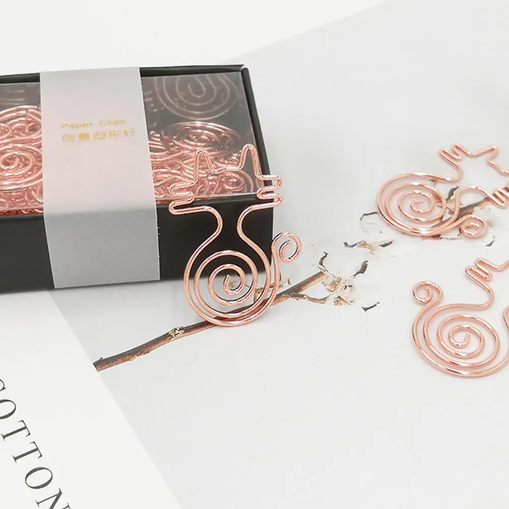 20 Pieces Metal Cat Shape Cute Paper Clips Creative Rose Gold Paperclip Bookmark Clip Document Notes Clips Office Supplies