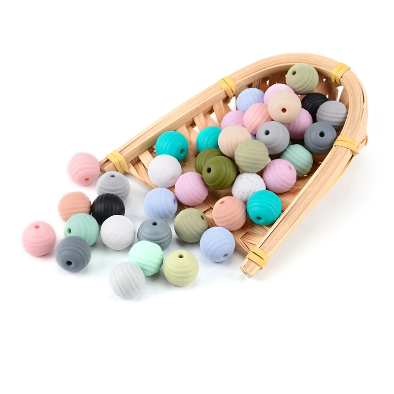 LOFCA 100 Stück Beehive Silikonperlen Lebensmittelqualität Threade Silikon Beißring DIY Schnullerclips Spirale Halskette Baby Beißringherstellung – Detail 8