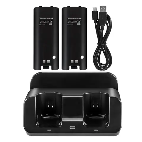 in 1 led remote control charging dock station + 2x2800mAh battery for wii u
