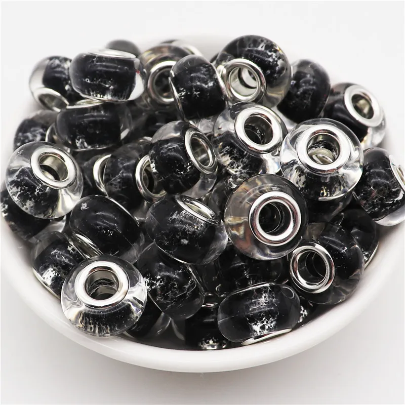 

10Pcs 16 Color Glitter Powder Large Hole European Acrylic Beads Fit European Charm Bracelet Round Loose Beads for Jewelry Making