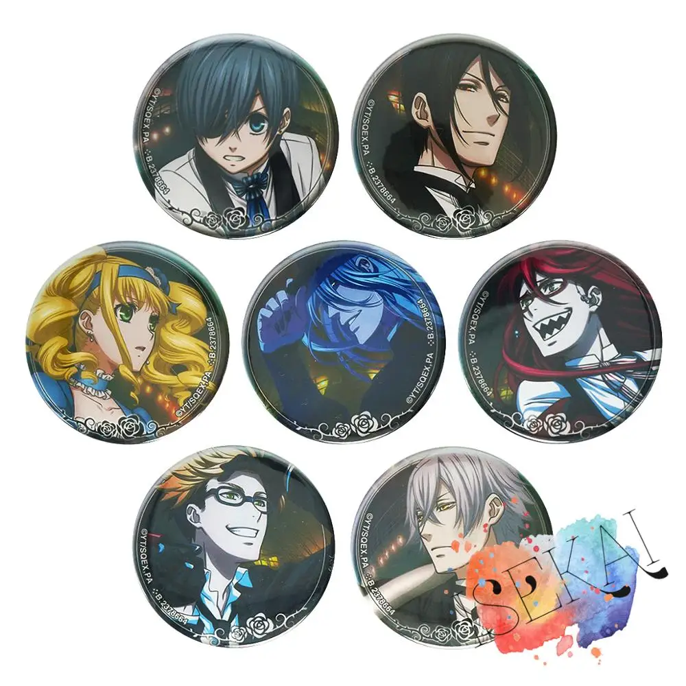 Kuroshitsuji Ciel Phantomhive Sebastian Grell гробовщик змея дворецкий аниме металлический значок
