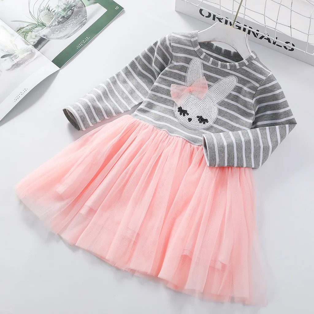 Rabbit Toddler Baby Girls Dress Long Sleeve Party Casual Dresses Clothes Easter