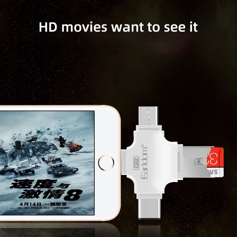 FDBRO 4 в 1 type-c/Micro USB/USB 2,0 считыватель карт памяти Micro SD кардридер android otg ридер для iphone 7 plus 6s 5S ридер