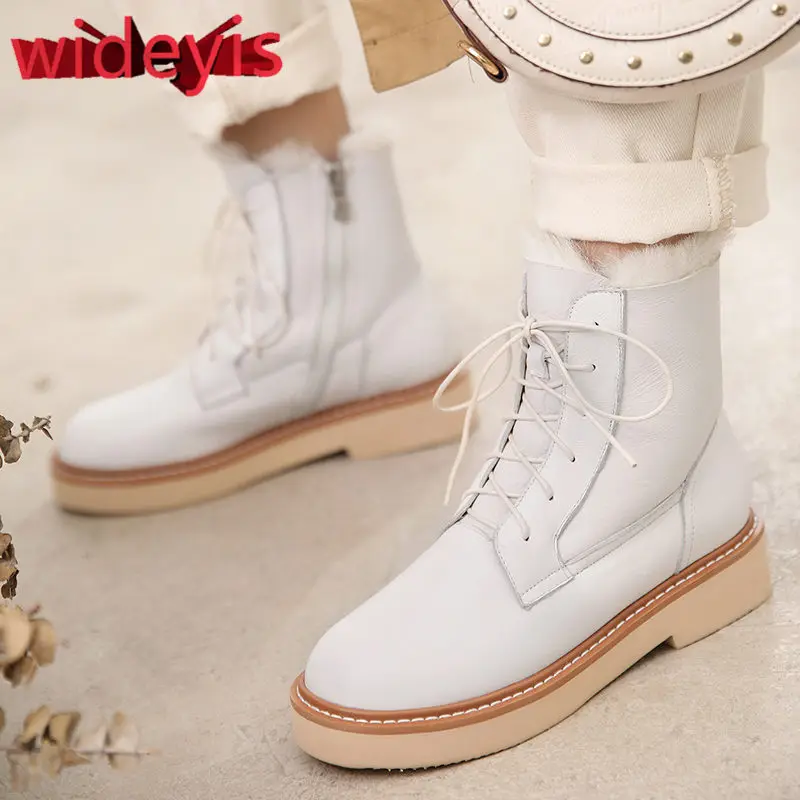 

Shoes woman WIDEYIS first layer cowhide women's boots rabbit fur lining snow boots fashion round head 2019 new warm winter boots