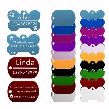 

10colors Engravable Customize Metal Pet Dog ID Tag Pendant Military Bone For Small Large Dog Personalized Cat Collar Accessories