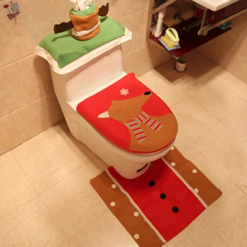 

New Christmas Elk Toilet Set Bathroom Decoration Three-piece Toilet Cover Embroidered Elk Scene Dress Up Colourful & durable