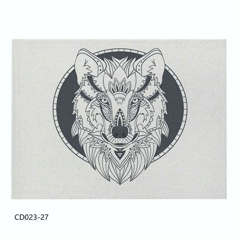 CD023-27 Льняной/хлопковый коврик с рисунком волка, кухонный обеденный стол, коврик, подстаканник, столовый набор, коврик для стола, тканевый коврик для отеля, домашний декор - Цвет: CD023-27