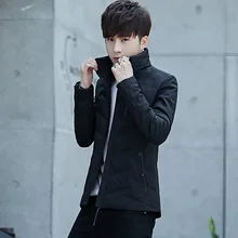 Мужской тонкий пуховик для подростков, студентов, приталенная одежда с воротником-стойкой и хлопковой подкладкой, короткий пуховик, Трендовое повседневное пальто для мужчин