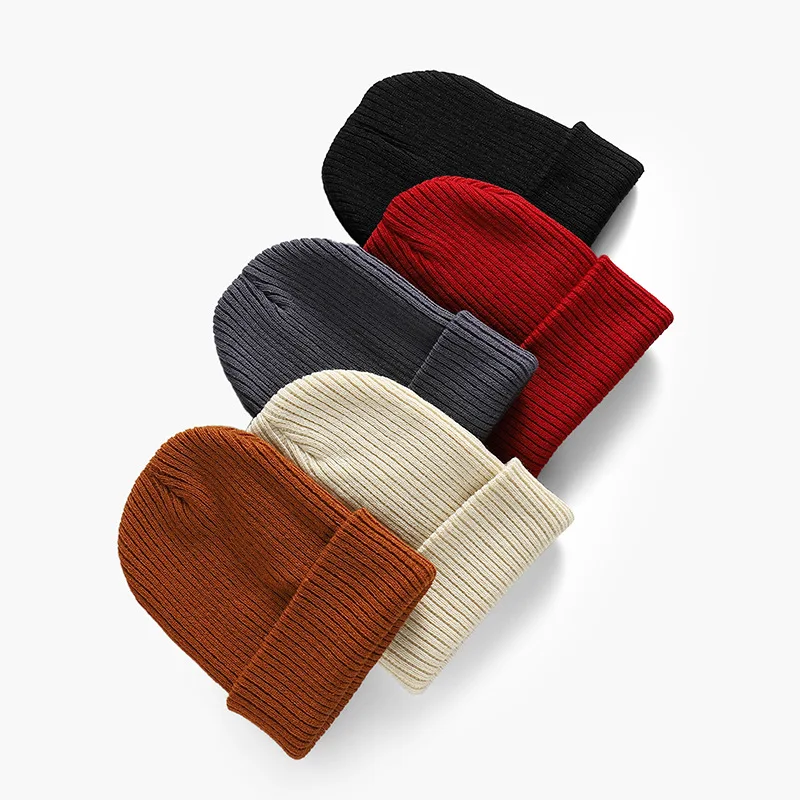 

2020 New Solid Color All-match Knitted Hat Winter Solid Color Long Curling Woolen Cap for womens beanie hats