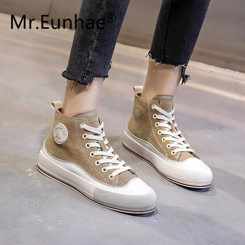 

Denim Leather Round Toe Lace-Up Women's Shoes Anti-slippery Rubber Ankle Boots Martins Boots Juniors Students Fall Boots Shoes