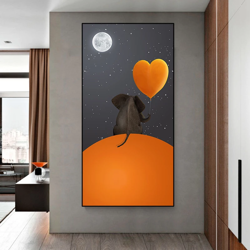 

Nordic Orange Black Decor Pictures Animal Art Giraffe Elephant Canvas Paintings Moon Heart Posters and Prints Modern Home Cuadro