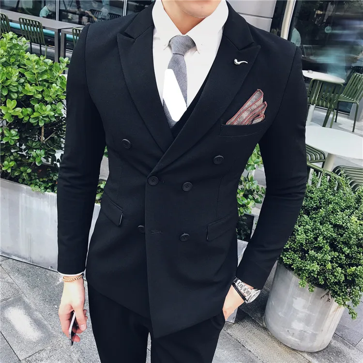 Модный мужской костюм комплект Slim Fit Комплект из 3 предметов, костюм-смокинг Свадебный, выпускной, для жениха, строгая одежда, костюмы пиджак для костюма Masculino(куртка+ брюки+ жилет - Цвет: black