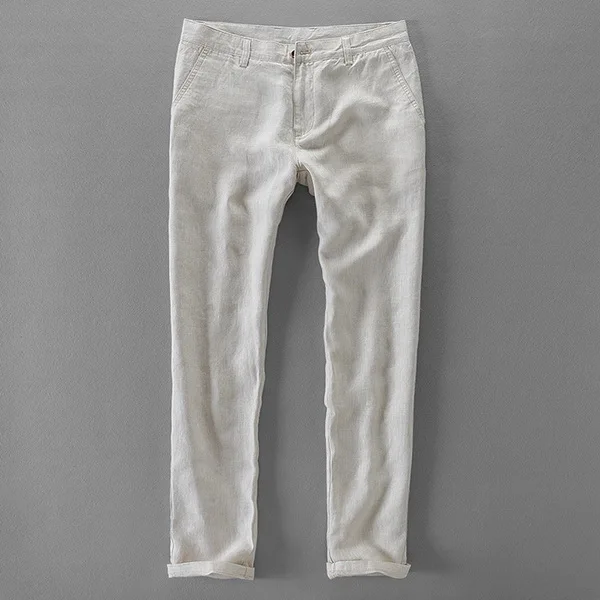 linen color Новинка, повседневные мужские брюки из чистого льна, Брендовые однотонные мужские брюки, большие размеры 30-40, деловые брюки, мужские льняные брюки, мужские широкие брюки - Цвет: linen color