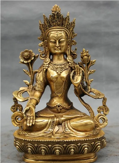 YM 317 9&quot Tibet Tibetan Brass Folk Buddhism 7 Eyes White Tara Goddess Statue Sculpture | Дом и сад
