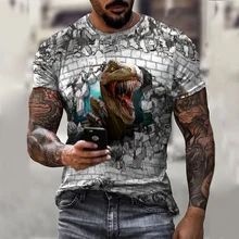 Camiseta de manga corta para niños y niñas, ropa moderna con estampado de dinosaurio en 3d, de dibujos animados, de verano