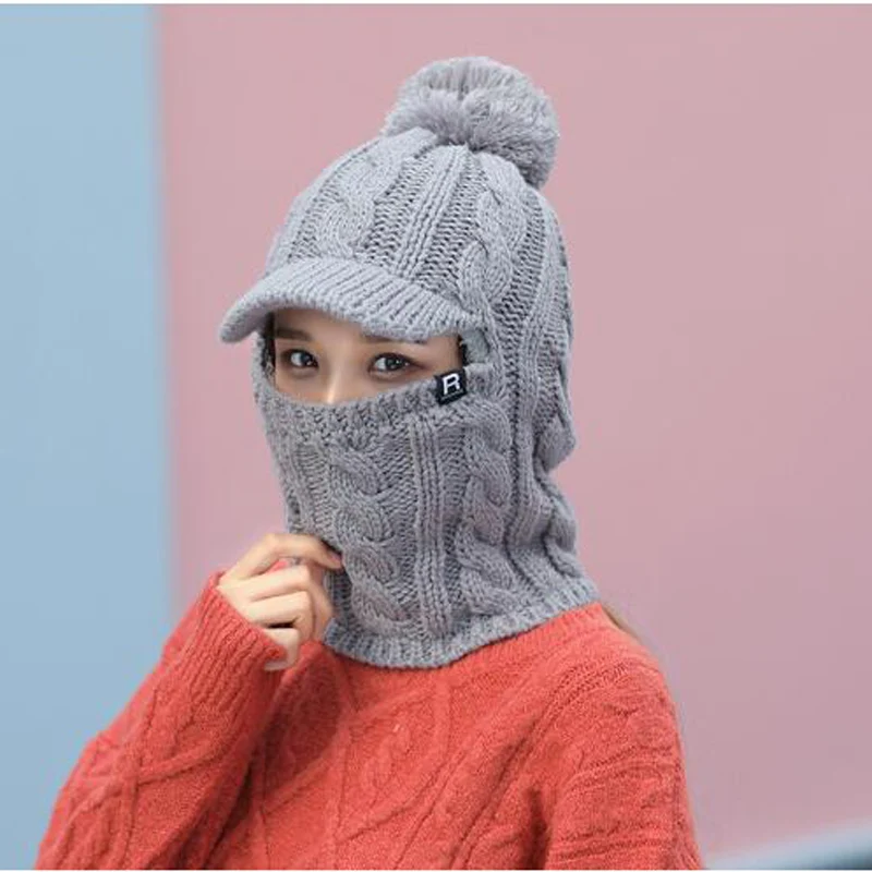 Winter Hat Women girl Warm Skullies Beanies Hat Face Neck Protection Balaclava Mask Gorras Bonnet Knitted Hat Ski Cap