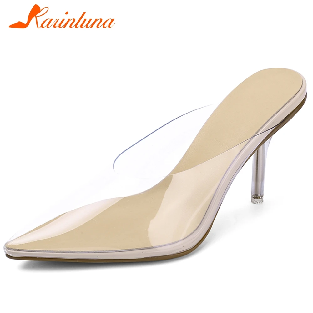 

KARINLUNA Holiday High Heels Mules Fashion Pointed Toe Crystal Pumps Women 2020 Summer Trendy Transparent Pvc Shoes Woman