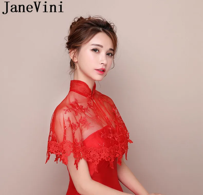 JaneVini/ кружевные красные свадебные накидки, свадебное платье, накидка на плечо, с высоким воротом, женские куртки, болеро, шаль для невесты, болеро