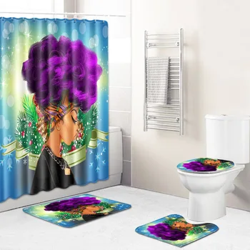 

African Women's New Creative Shower Curtain Cross-Border Supply Wholesale Graphic Customization Bathroom Carpet Combination Mat