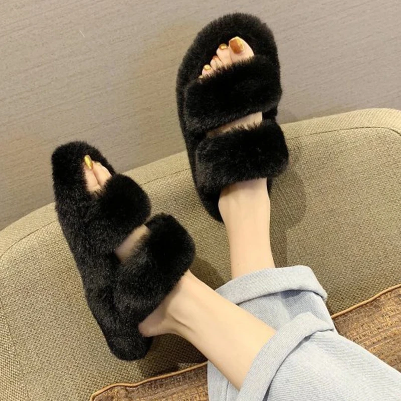 Indoor Women Fur Slippers Fluffy Soft Furry Slides Thick Flats Heel Non Slip House 14 Hbe277154d6444a538828970796a08d39O