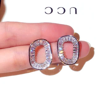 Korean Luxury Super Shining Cubic Zircon Square Earring for Women Bling Bling AAA Zirconia Elegant Female Stud Earrings Pendant