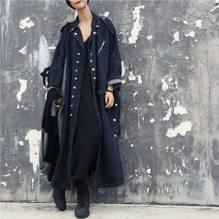 

Loose-Fit Washing Jeans Coat 2018 Spring And Summer New Style Korean-style Large Size WOMEN'S Windbreaker Exta-long over-the-Kne