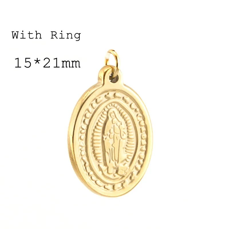 Our Lady virgen de guadalupe маленькие Овальные Подвески золотого цвета медали бирки круглый кулон из нержавеющей стали 50 шт