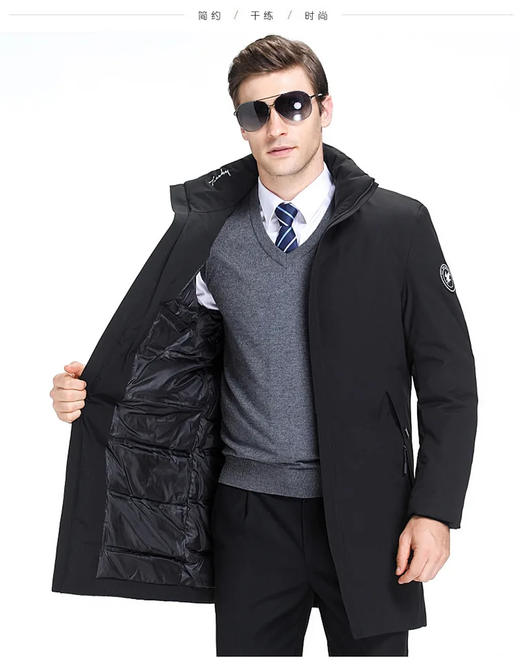 Stand Collar down Jacket Men's Loose-Fit Plus-sized Middle Long Coat Casual 50-Year-Old Warm down Coat for Men Winter