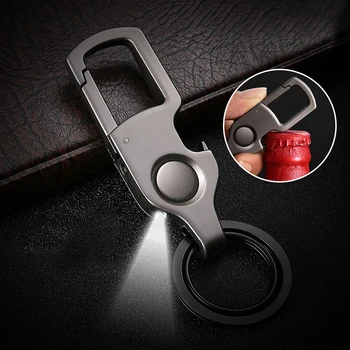 

Creative Multifunctional Metal Keychains Mini Bottle Opener Key ring with LED Lamp Small Key clip Gifts for Men Car Key chain