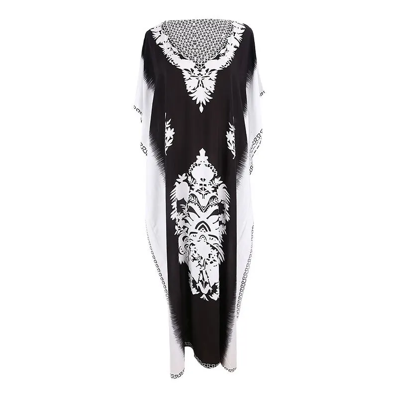 print beach dress FORERUN пляжное платье с принтом, летнее бикини, накидка размера плюс, Saida De Praia Longa, макси с разрезом сбоку, Повседневная пляжная одежда, Vestido Longo - Цвет: print beach dress