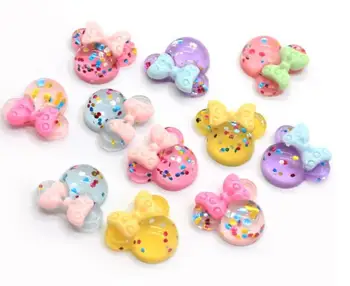 

Kawaii Glitter Mouse Head Bowtie Colorful Flatback Bead Cute Cabochon For Craft DIY Scrapbookin