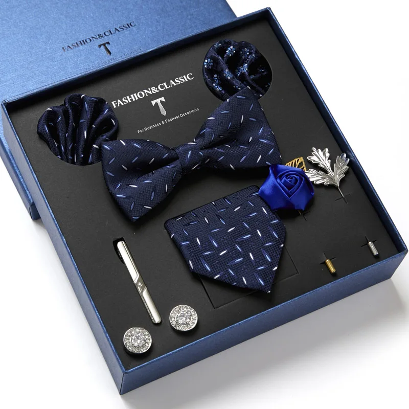 Brand 100% Silk Men's Tie Set Neck Tie pocket square Luxury Gift Box Silk Tie Necktie Set 8pcs Inside Packing Festive Present Cravat Pocket Squares