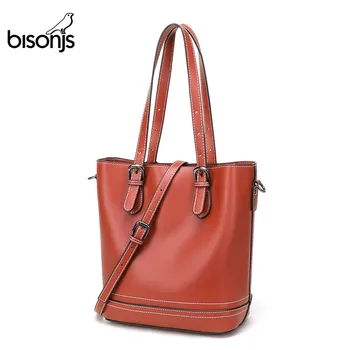 

BISONJS Cow Leather Luxury Handbags Women Bags Designer Female Fashion Shoulder Bag Big Tote Crossbody Messenger 2020 B1877