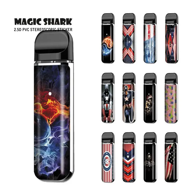 

Magic Shark 2.5D USA Flag Captain American Stars Tai Chi Skull Sticker Case Wrap Film Cover Skin for Smok Novo 2