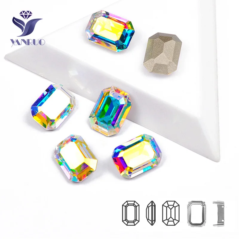 

YANRUO 4610 Octagon Sparkly Crystal AB Glass Sew On Diamond Glass Strass Crystal Stones For Needlework Rhinestones Clothes