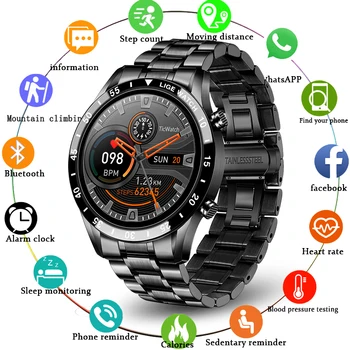 

LIGE New Luxury Steel Band Bluetooth Call Smart Watch Men For Android iOS Phone Waterproof Sports Fitness Tracker Smartwatch