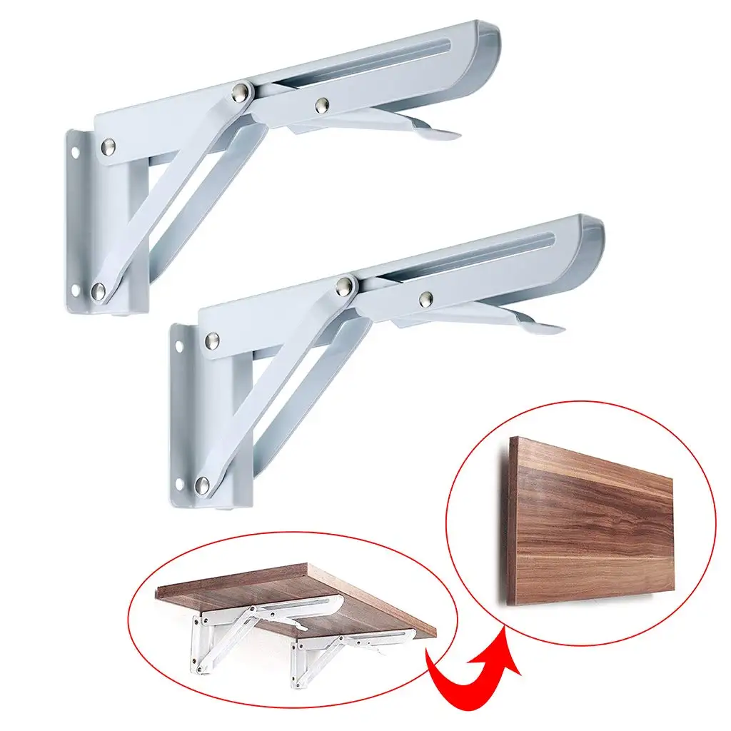 shelf1 pairSturdy folding frame heavy white metal table folding frame bracket 8 inches, stacking hinge wall hangingshelf