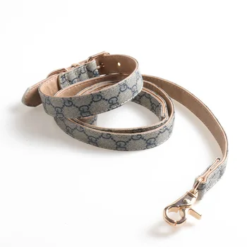 

Summer Pet collar new Simple style cat and dog collar with traction rope printing design Blue Khaki